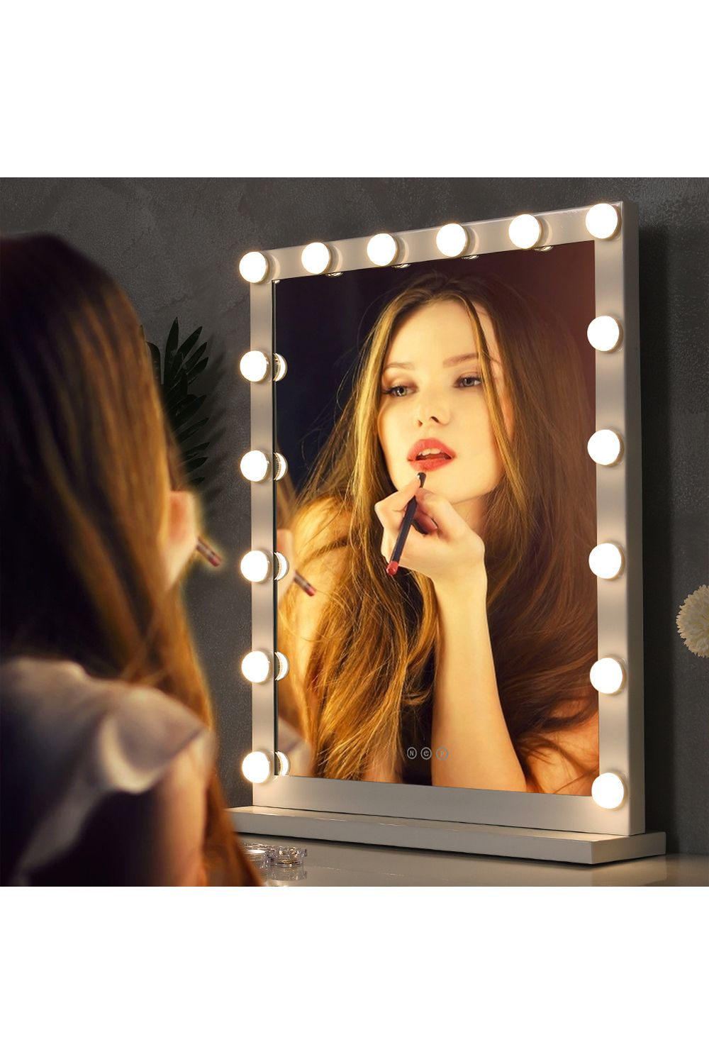 Living and Home Hollywood Lighted Rectangular 3 Lighting Modes Makeup Mirror with Base