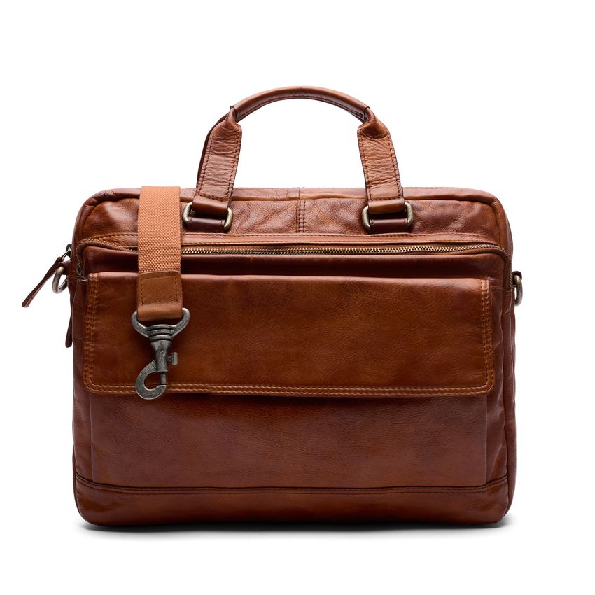 Manfield Cognac leren laptoptas 16 inch