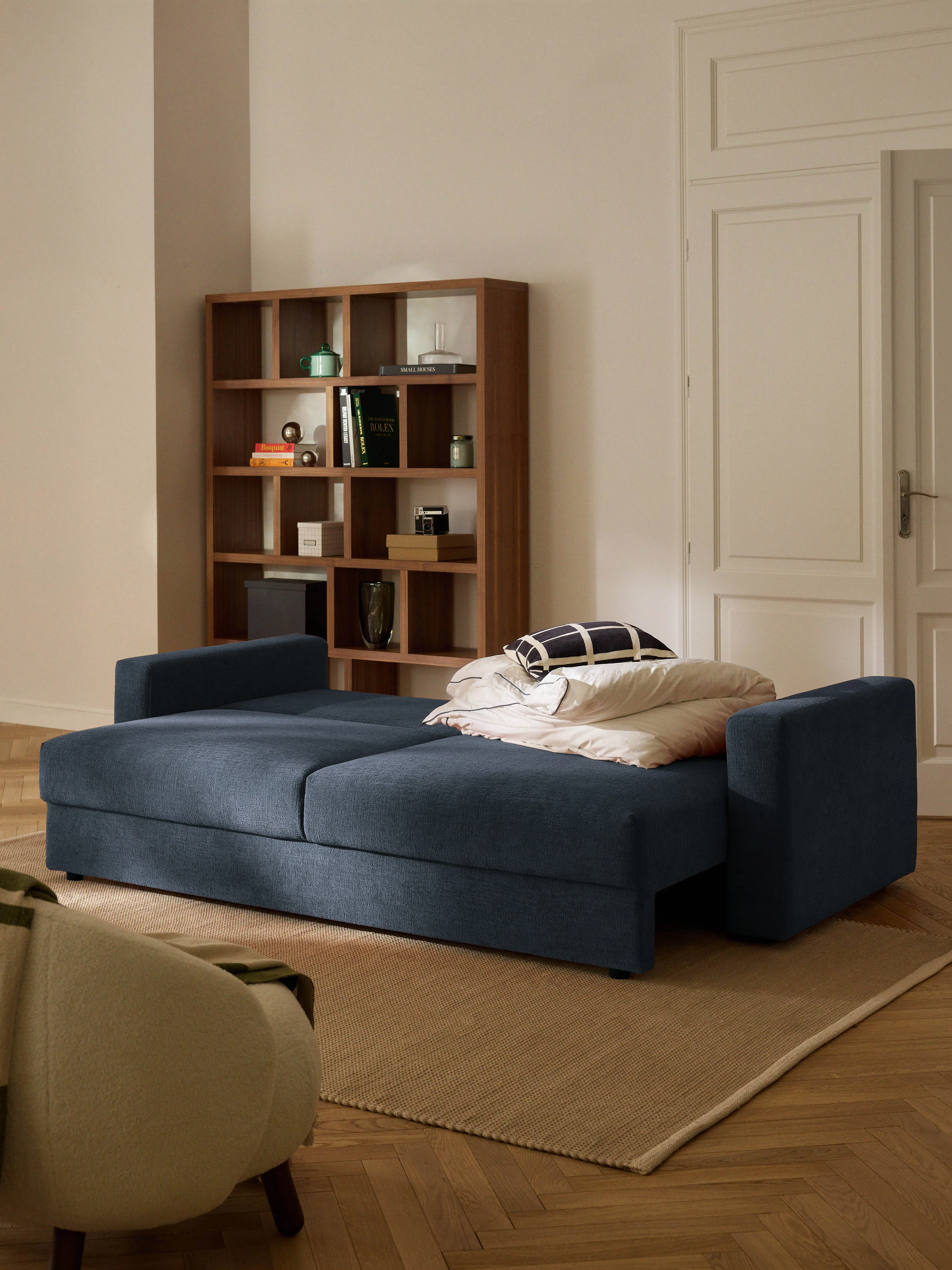 Samt-Schlafsofa Tasha (3-Sitzer) mit Stauraum