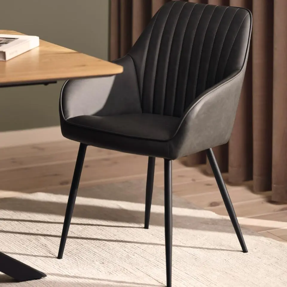 Eetkamerstoel Donkergrijs PU Leer - Nolan Stripe - Set van 2