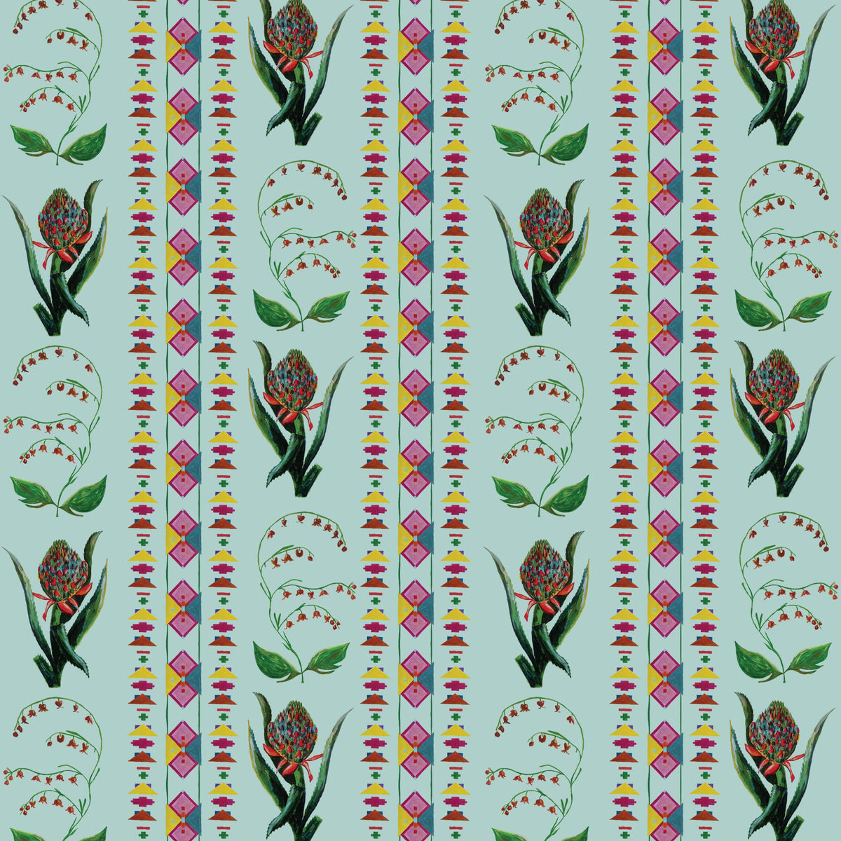 Catchii Behang Encanto Aztec Flowers pastel blue