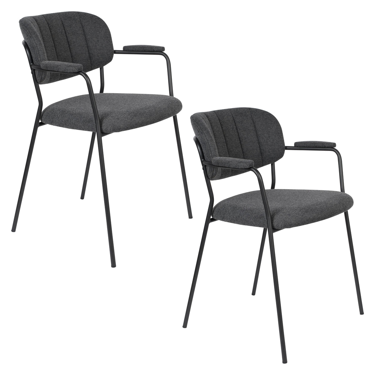 Housecraft Living Jolien Eetkamerstoelen Armleuning Zwart/Donkergrijs - Set van 2