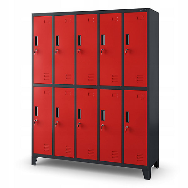Armoire sociale à 10 portes BARTEK, 1360 x 1720 x 450 mm rouge