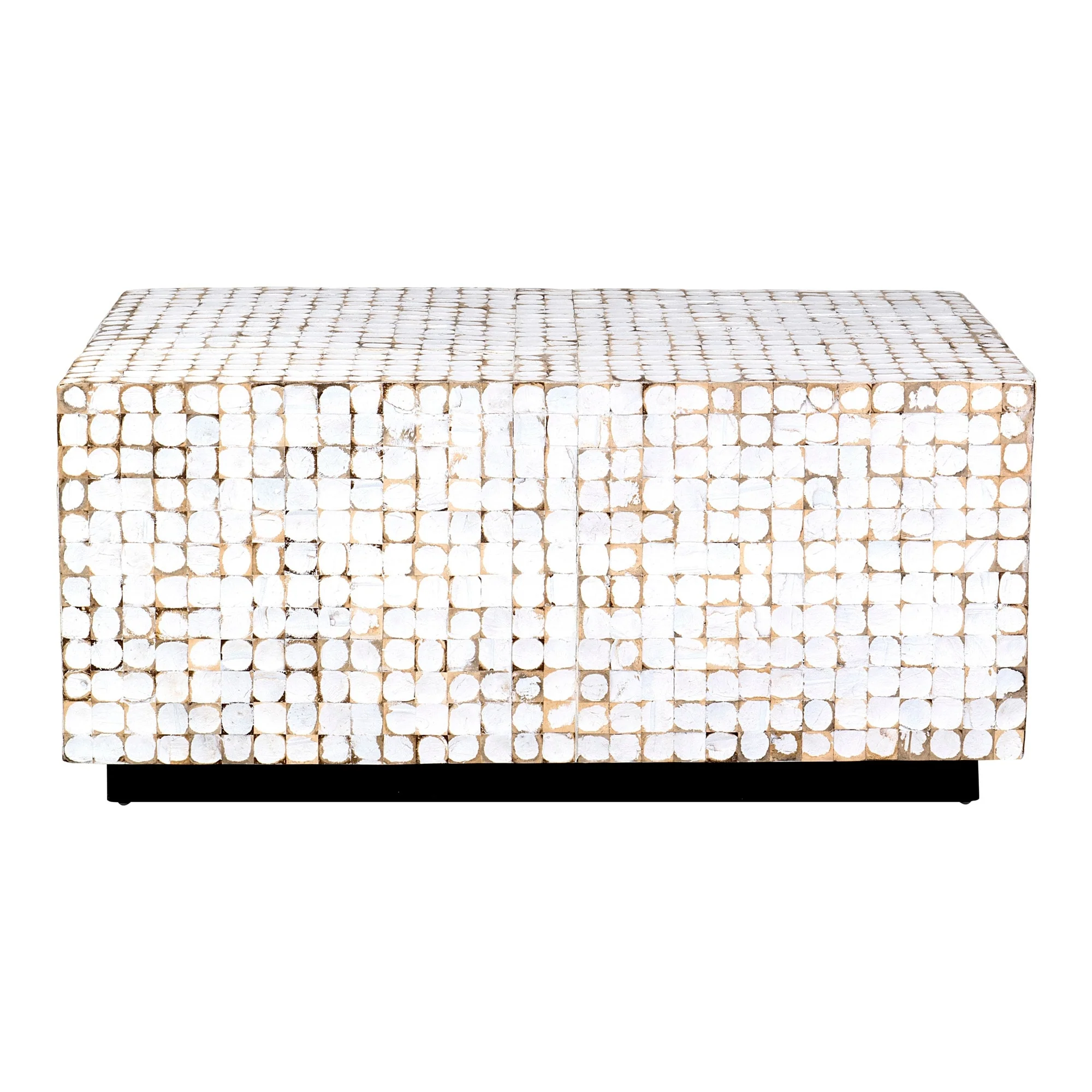 White Patina Coconut Shell Rectangular Coffee Table by East at Main