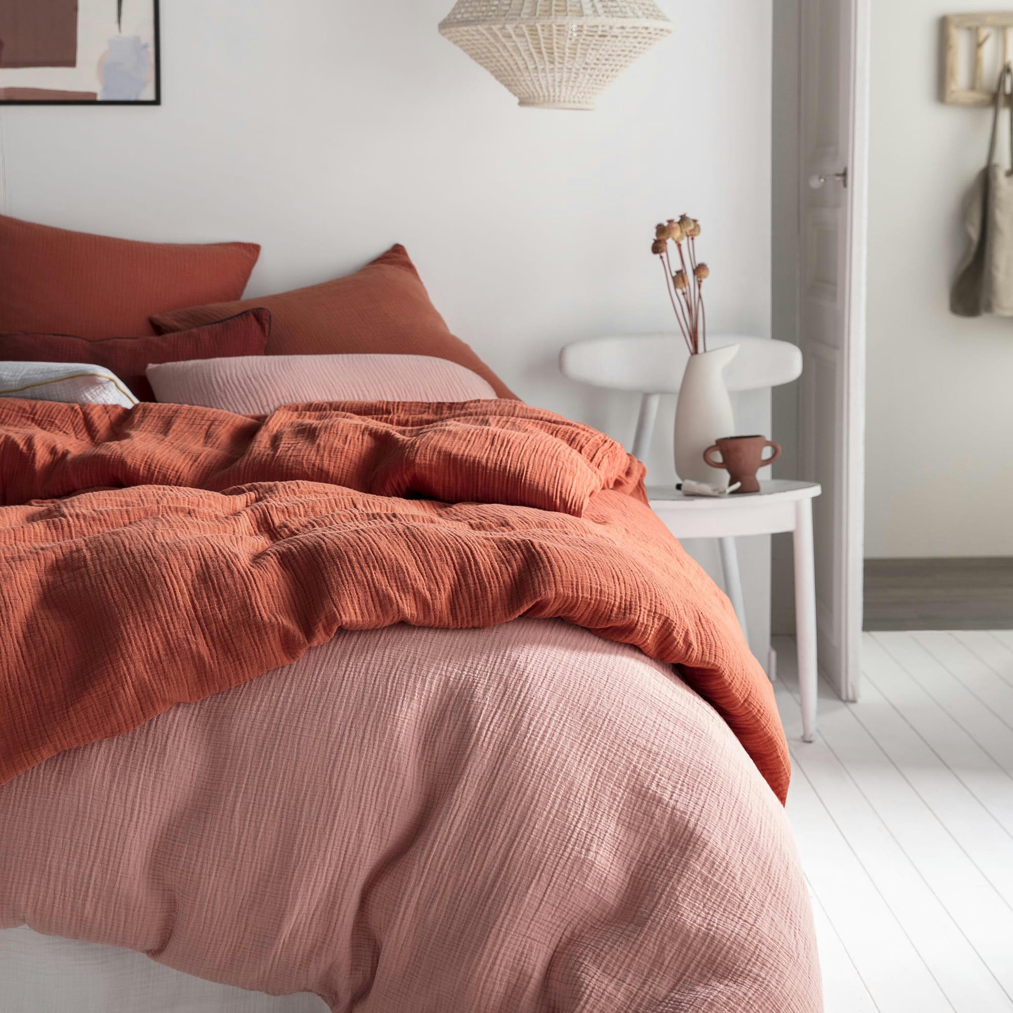 TENDRESSE - Housse de couette en coton rose 260x240