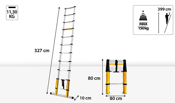 échelle télescopique DRABEST en aluminium MAX 11 échelons 3,99 m 1 pièce