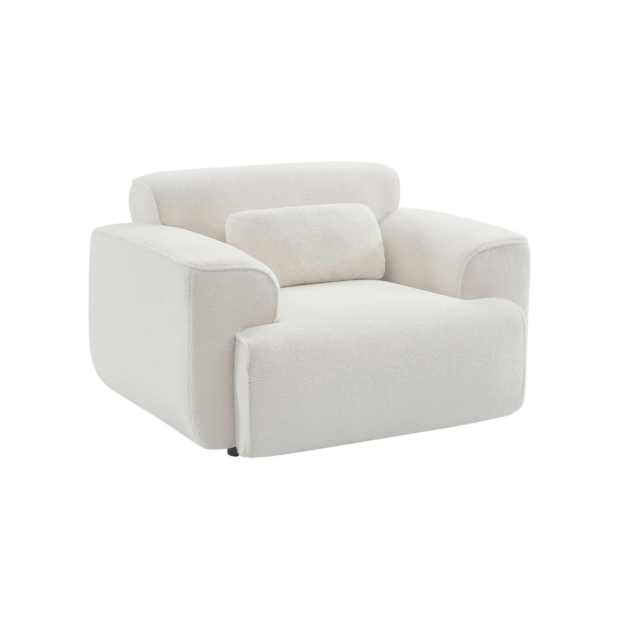 WALLAS - Fauteuil tissu bouclette blanche, lignes arrondis