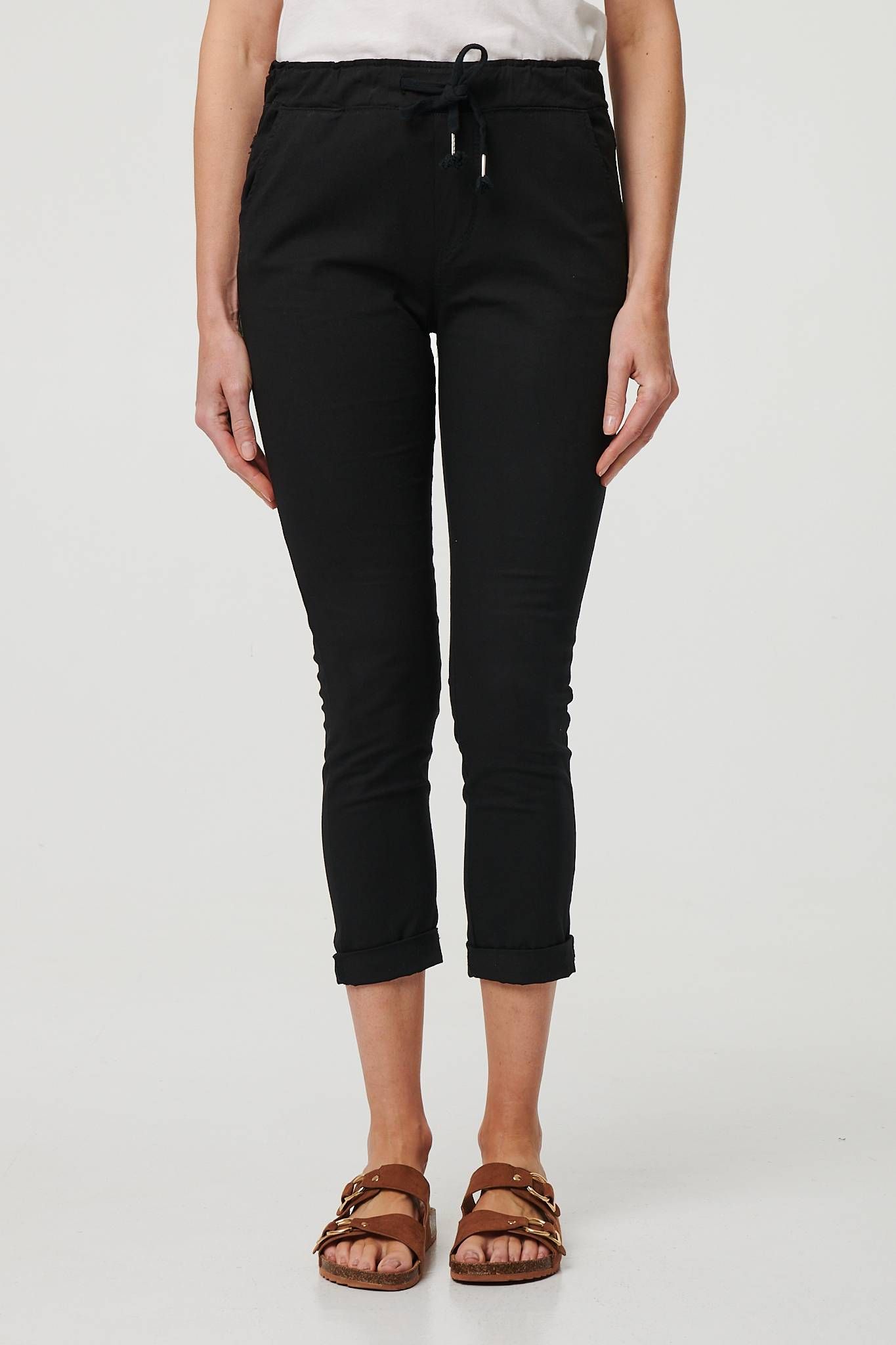 Izabel London Tie Waist Slim Cropped Trousers