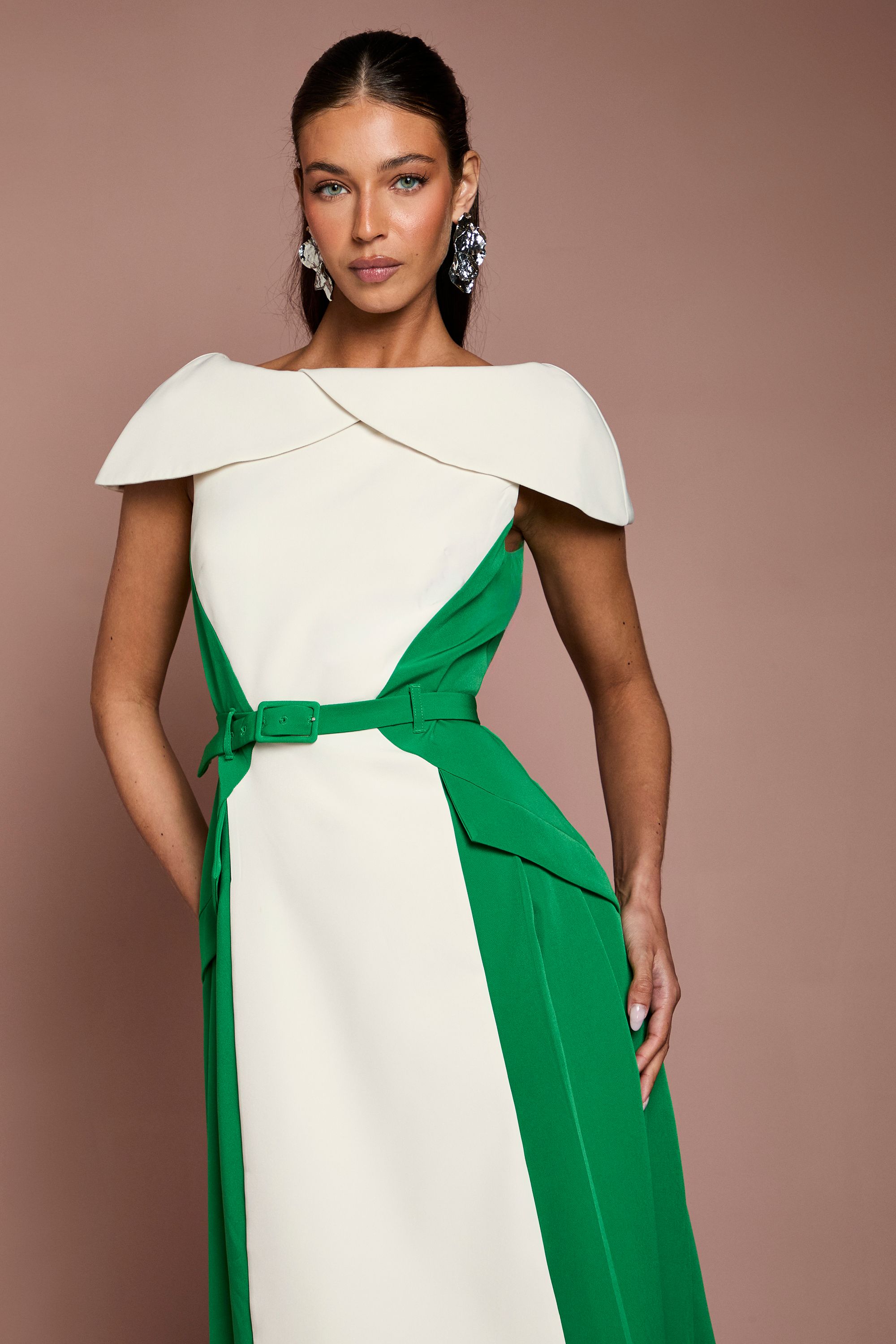Coast Bardot Colour Block Crepe Midi Dress
