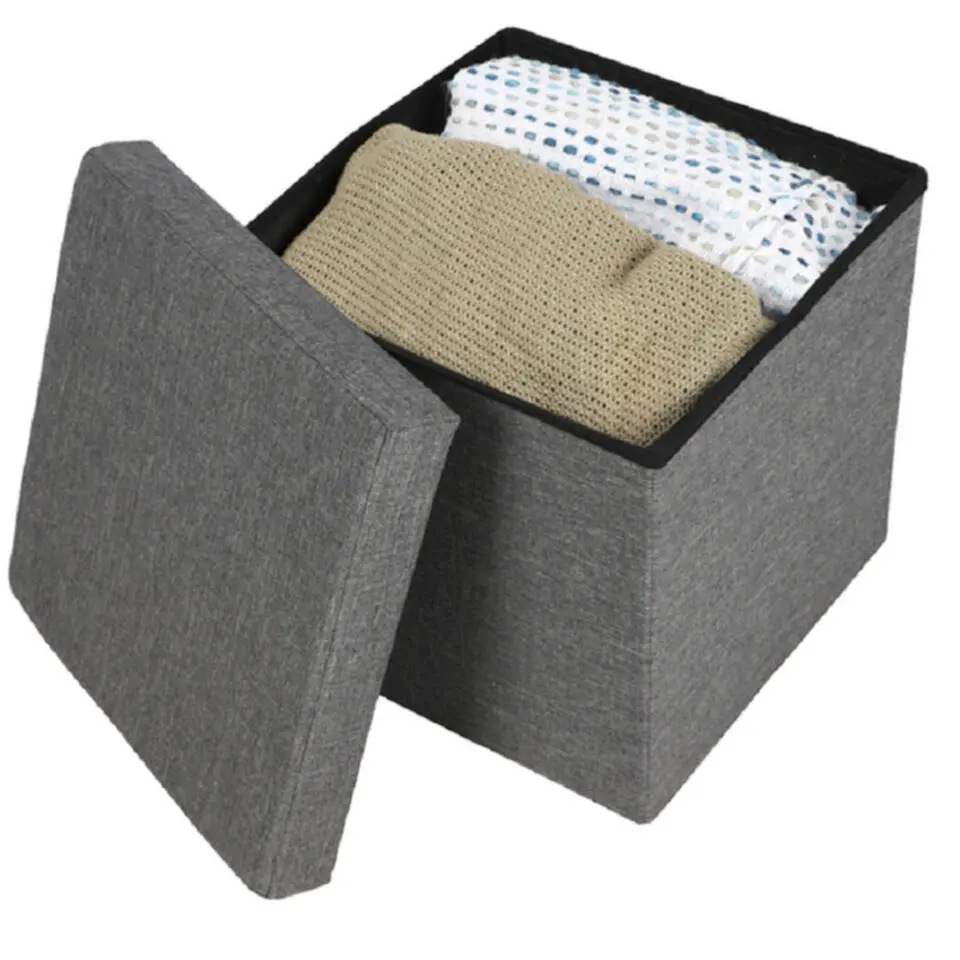 Urban Living poef/hocker/opbergbox - donkergrijs - mdf - 37 x 37 cm