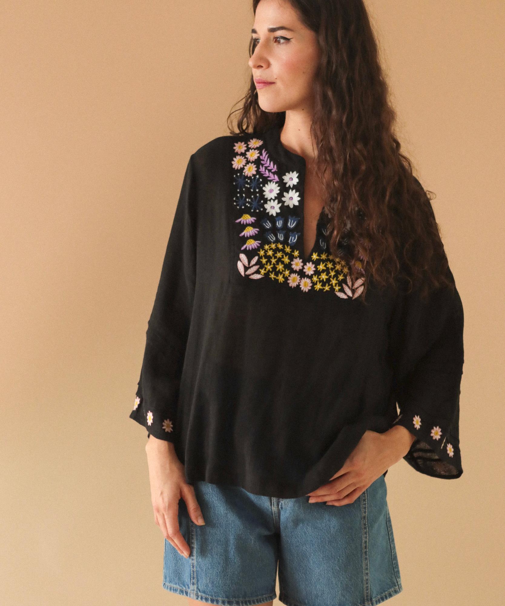 Blouse Doriane en gaze de coton broderie Mille Fleurs - 100% Coton