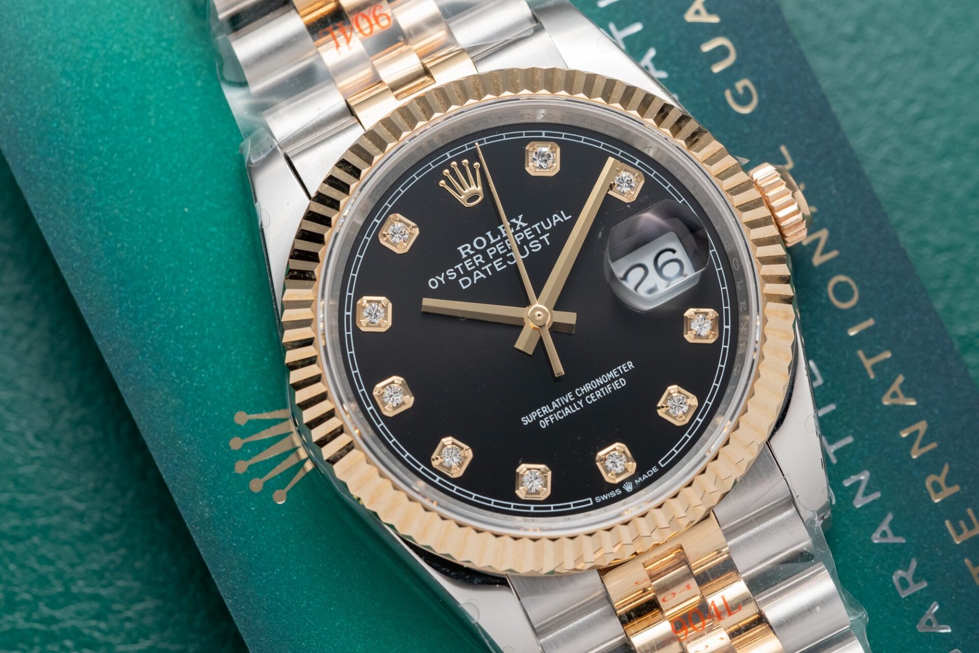 Rolex Datejust SS/RG Plated Black Dial CZ Diamonds 36mm Jub Super Clone