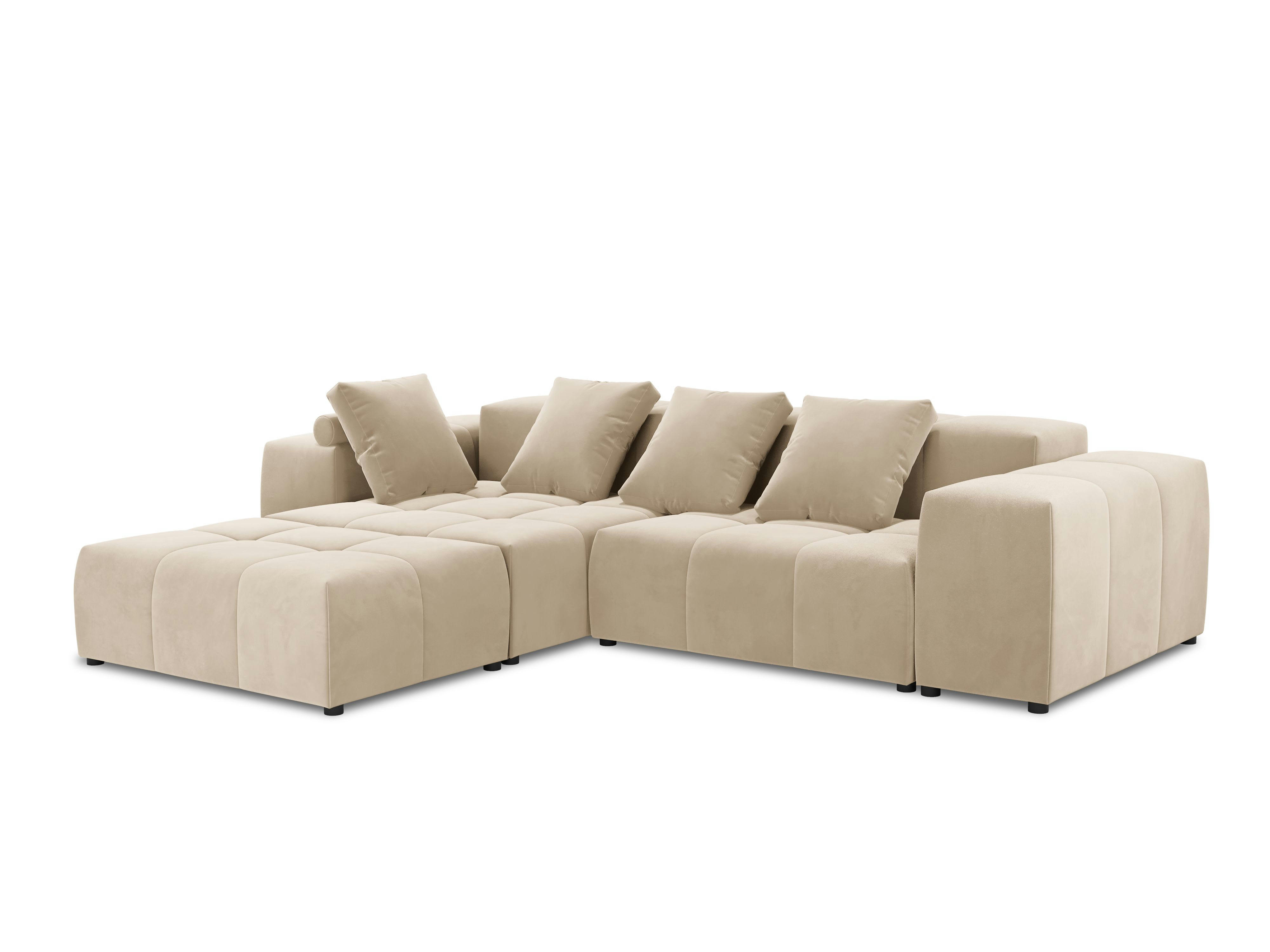 MARGO - Canapé d'angle 5 places en velours beige