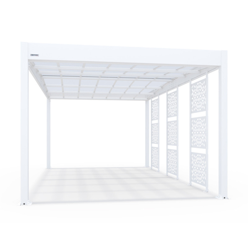 Carport en aluminium Libeccio blanc avec 3 claustras 16,6 m²