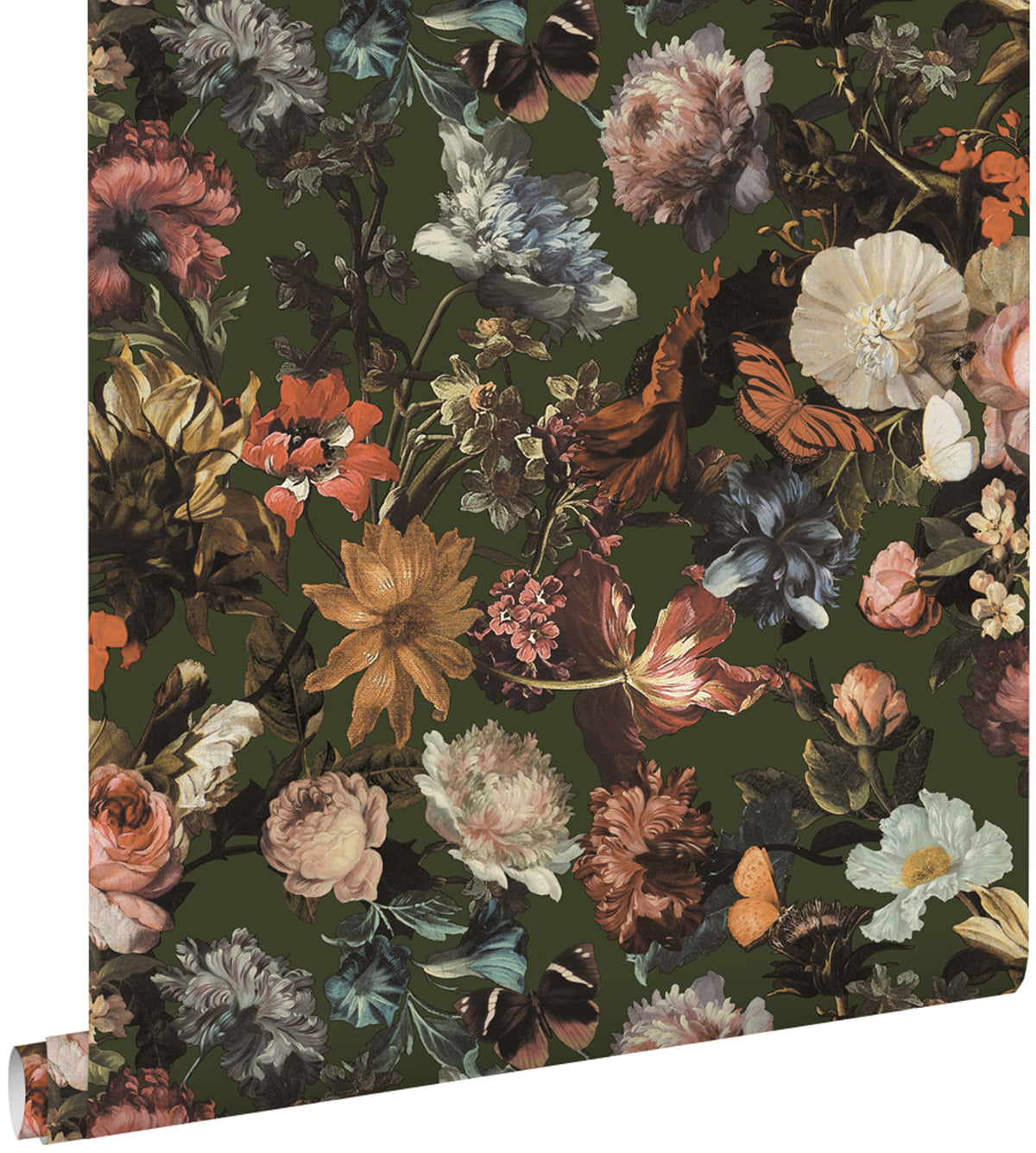 ESTAhome behang bloemen vergrijsd olijfgroen - 53 cm x 10.05 m - 139170
