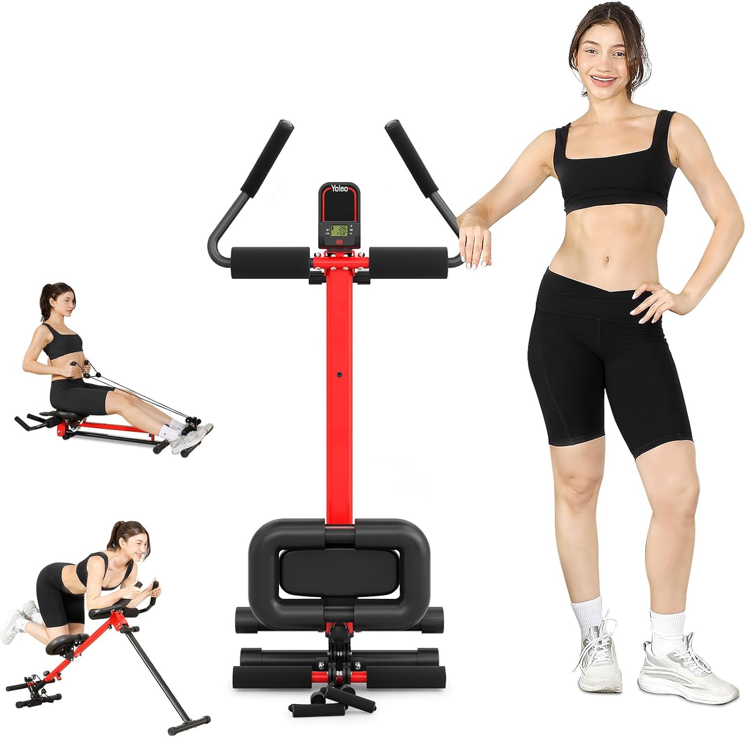 Yoleo Multi-Functional Ab Machine, Foldable Ab Workout Equipment, Ab Trainer Machine for Stomach Workout, Ab Crunch & Rowing Machine with Foam Support,7-Length Adjustable Ab Machine for Home Exercise