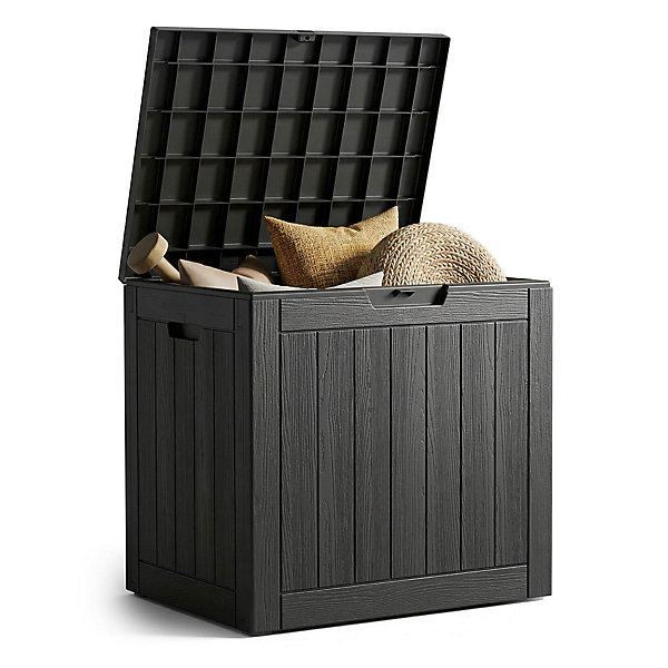 Coffre de jardin imperméable 117L boîte de rangement extérieur balcon terrasse plastique polypropylène noir