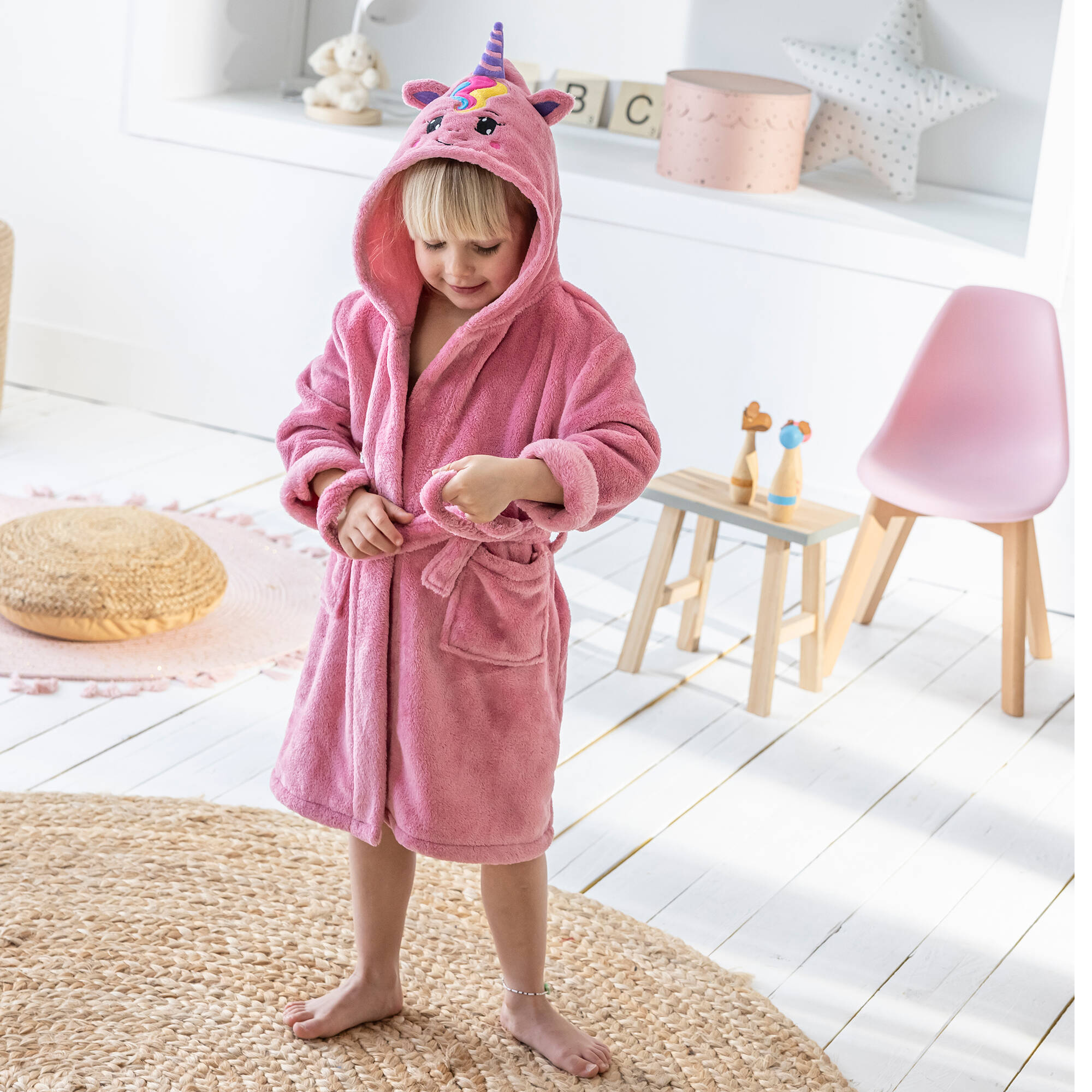 Peignoir de bain enfant licorne à capuche microfibre toute douce