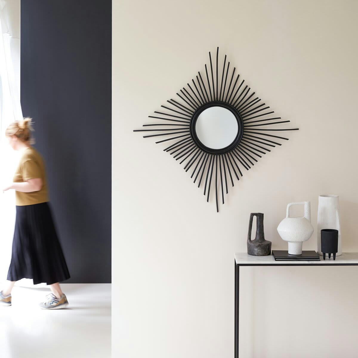 ISIDORE - Miroir en rotin noir 80 cm
