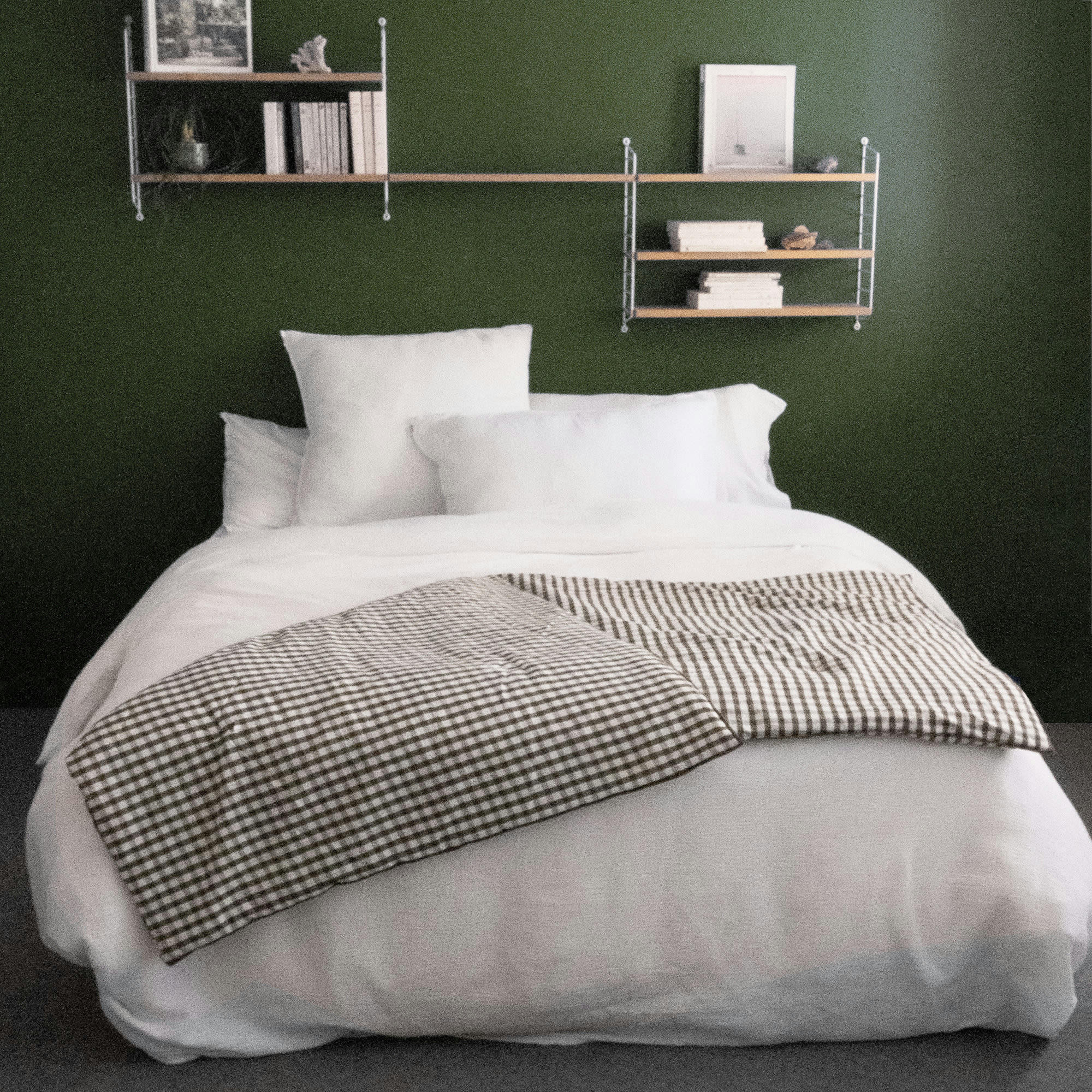 - Edredon en lin / coton vichy vert câpre