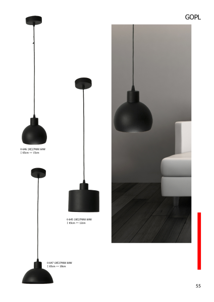 Lampa wisząca sufitowa zwis industrialna loft czarny 1xE27 GOPL 0-646