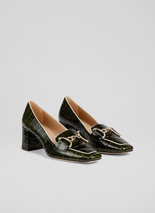 Samantha Green Croc-Effect Leather Snaffle-Detail Courts