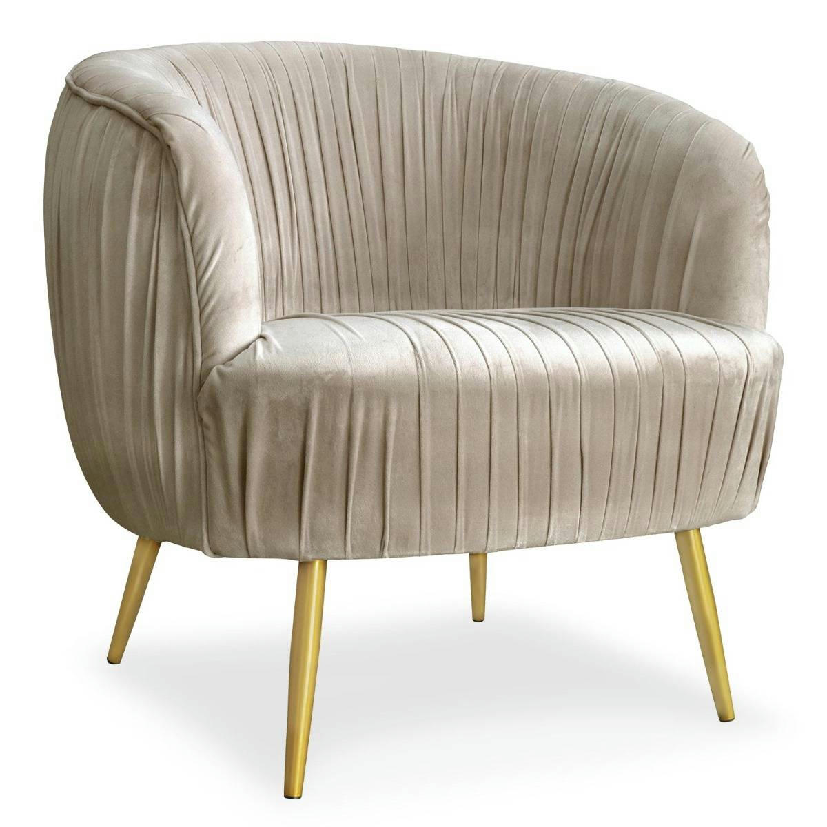 DOBRAS - Fauteuil velours taupe pieds métal or