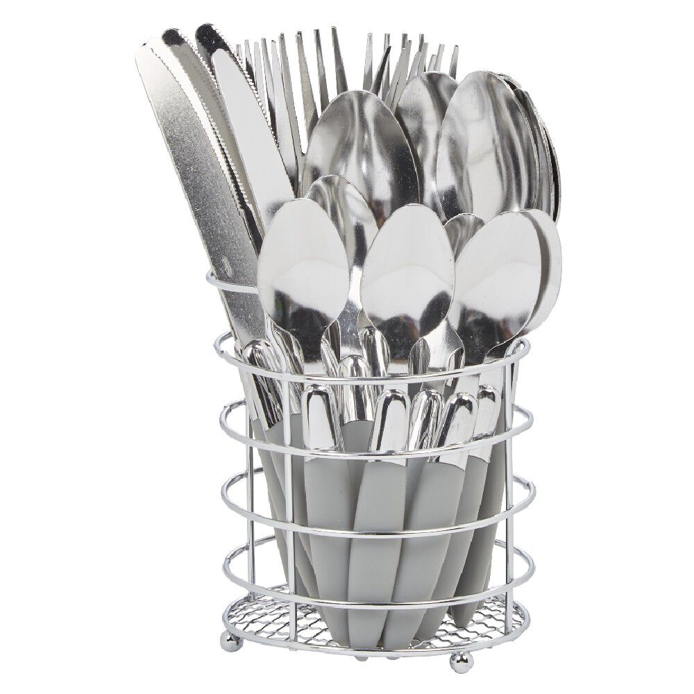 Ménagère 24 pièces gris et son panier