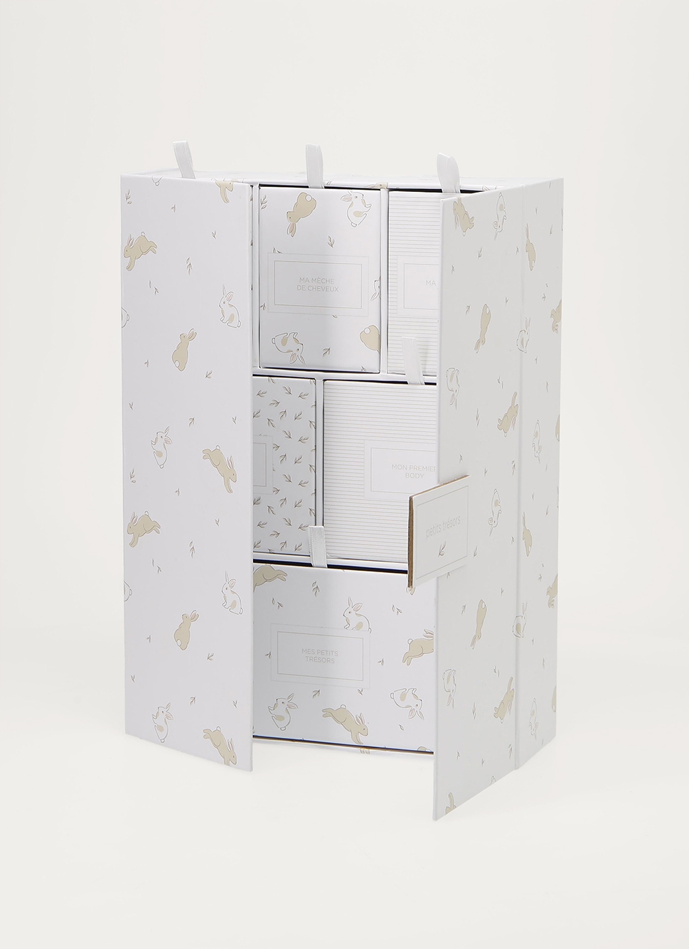 BOÎTE DE RANGEMENT MOTIF LAPINS ECRU