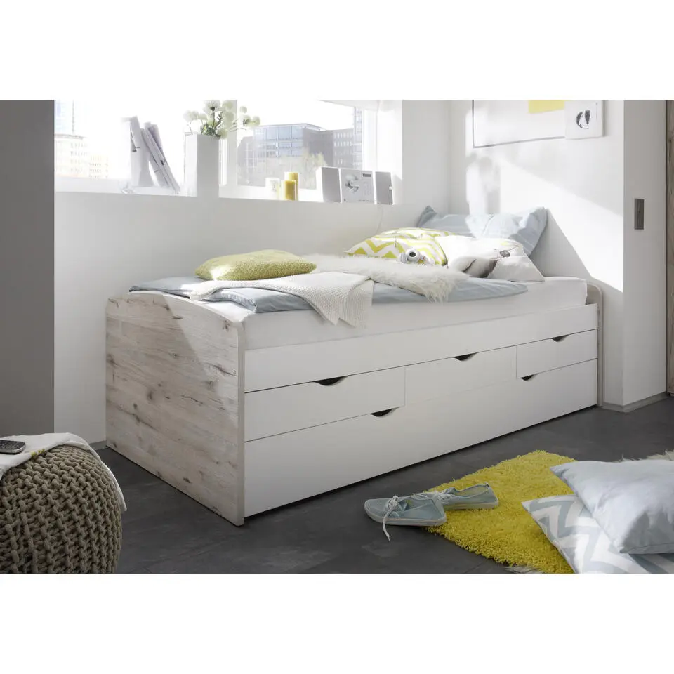 Kajuitbed Nasri 90x200 met bedlade - zandeik/wit