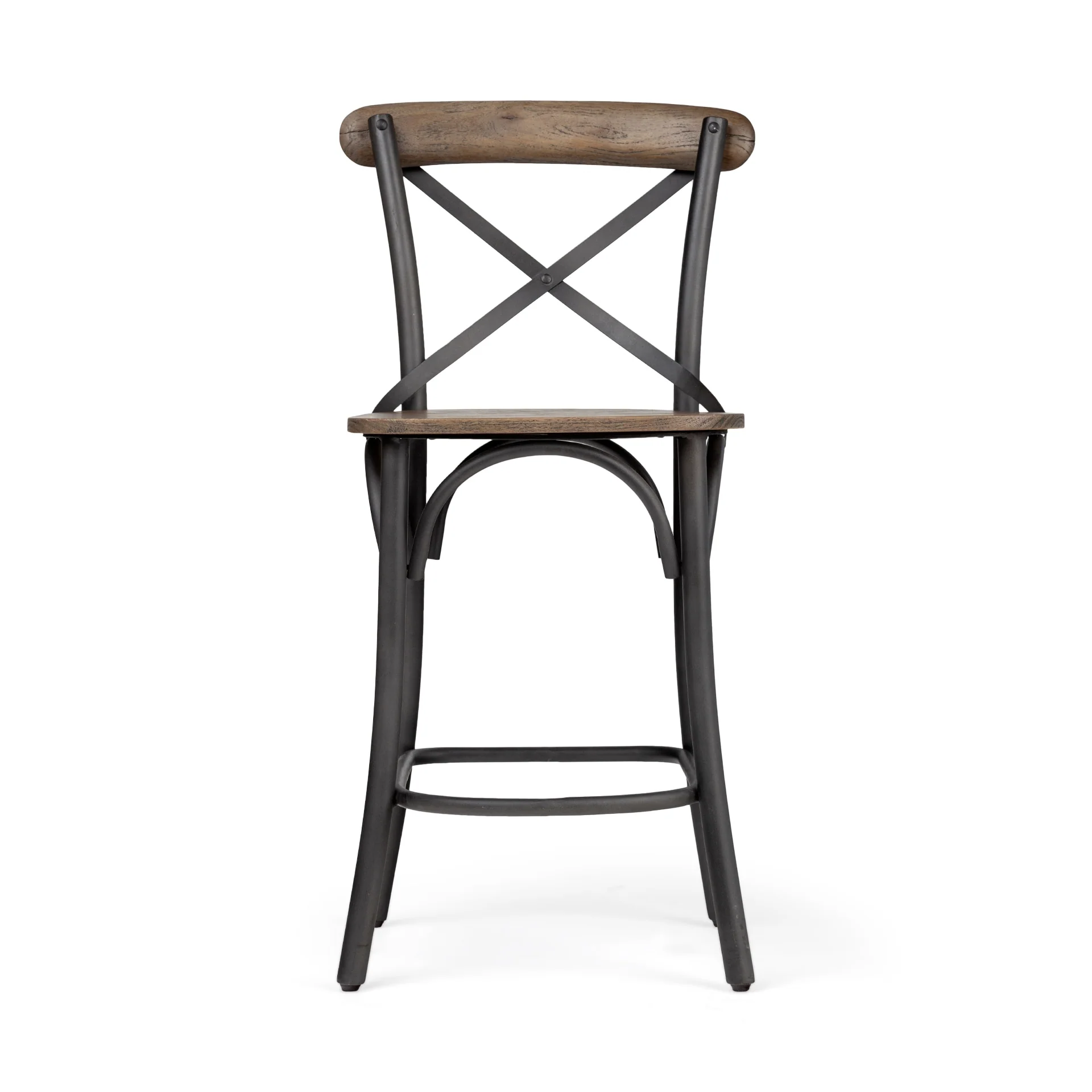 Etienne Medium Brown Solid Wood Seat with Black Metal Frame Counter Stool - 20W x 22.8D x 40H
