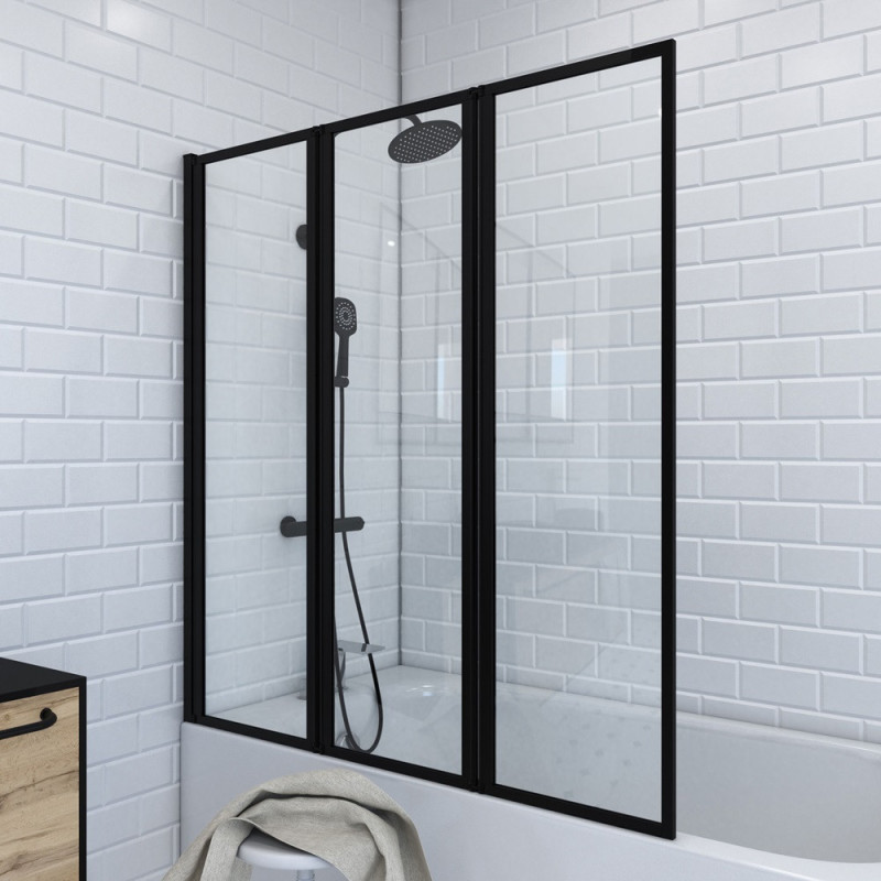 Paroi de bain avec volets noir mat 130 x 120 AURLANE