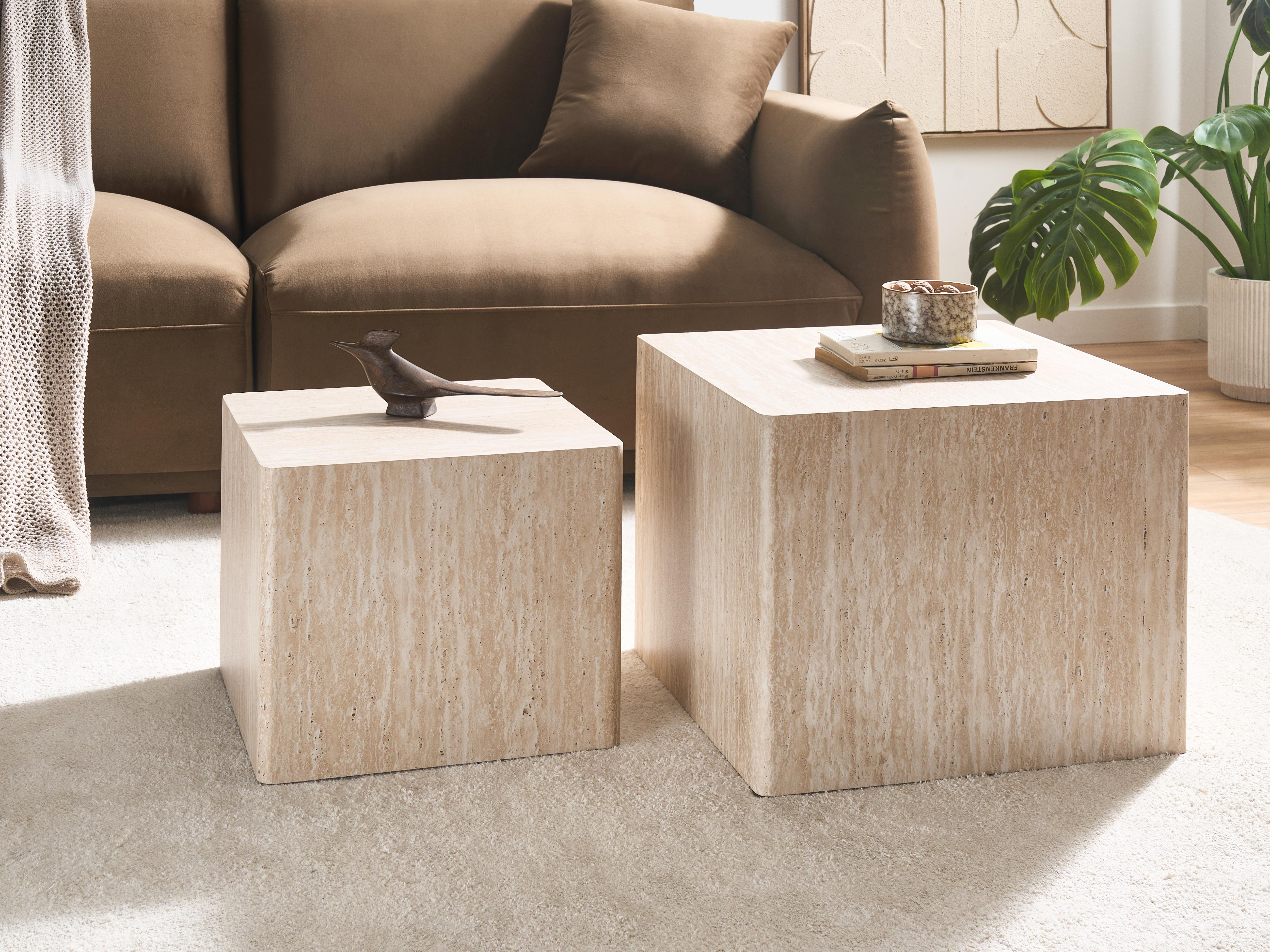 Set of 2 Coffee Tables TERO Travertine Effect