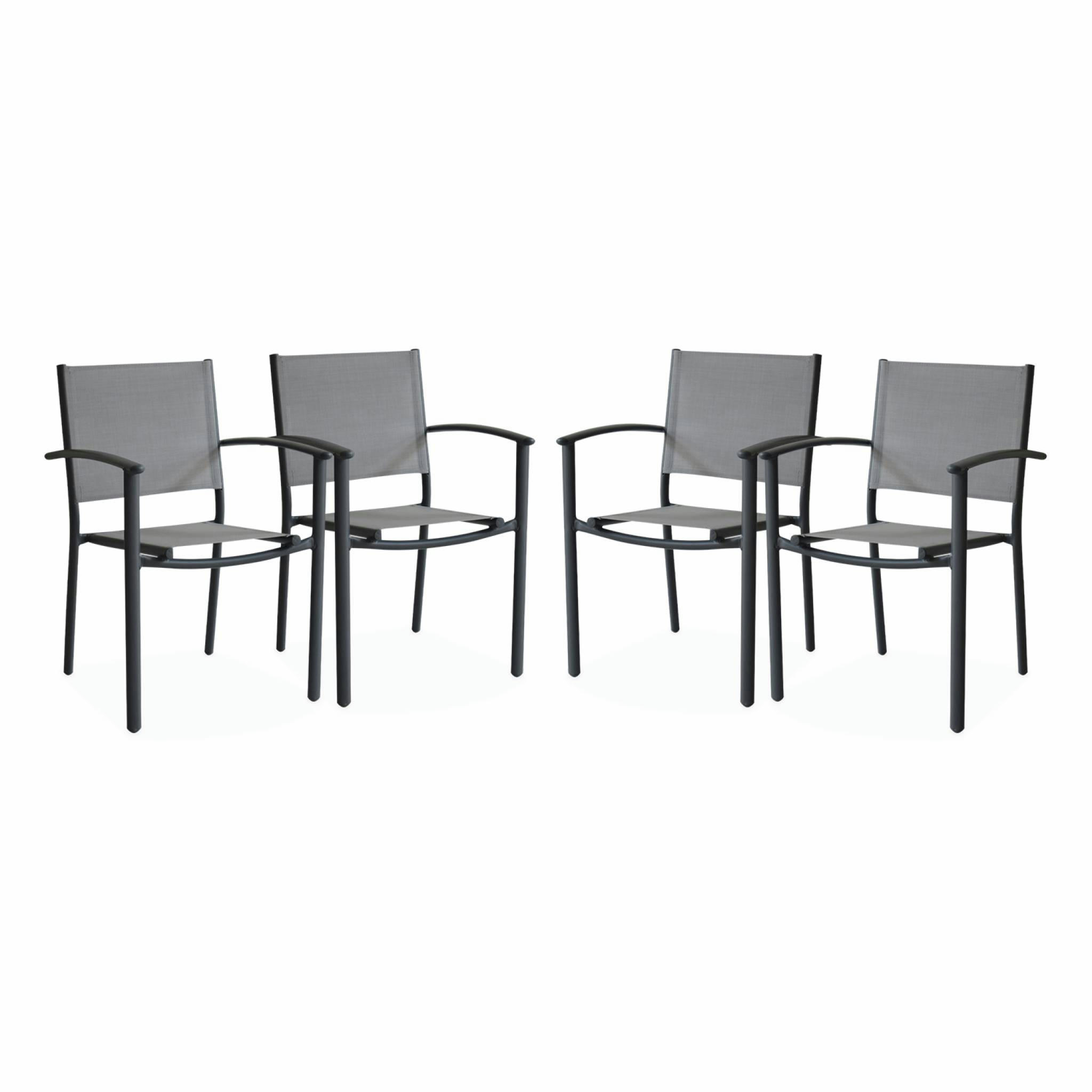 PORTLAND X4 - Lot de 4 fauteuils de jardin gris clair et anthracite