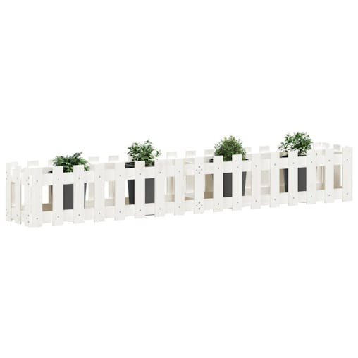 NNEVL Garden Raised Bed with Fence Design White 200x30x30 cm Solid Wood Pine