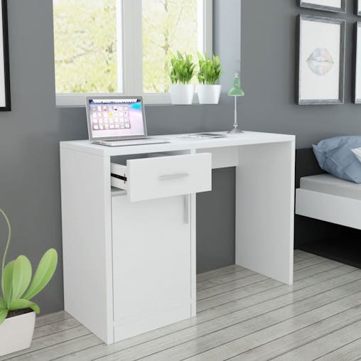 NNEVL Desk with Drawer and Cabinet White 100x40x73 cm