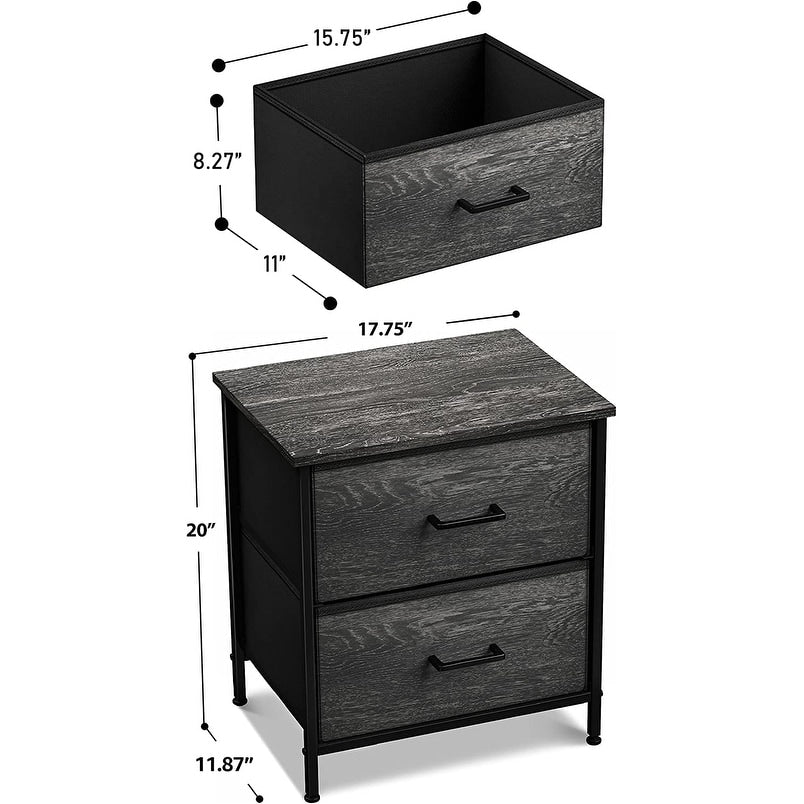 Sorbus Black Nightstand Dresser with 2 Faux Wood Fabric Bin Drawers