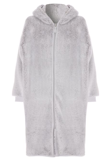 Womens Grey Zip Through Blanket Dressing Gown