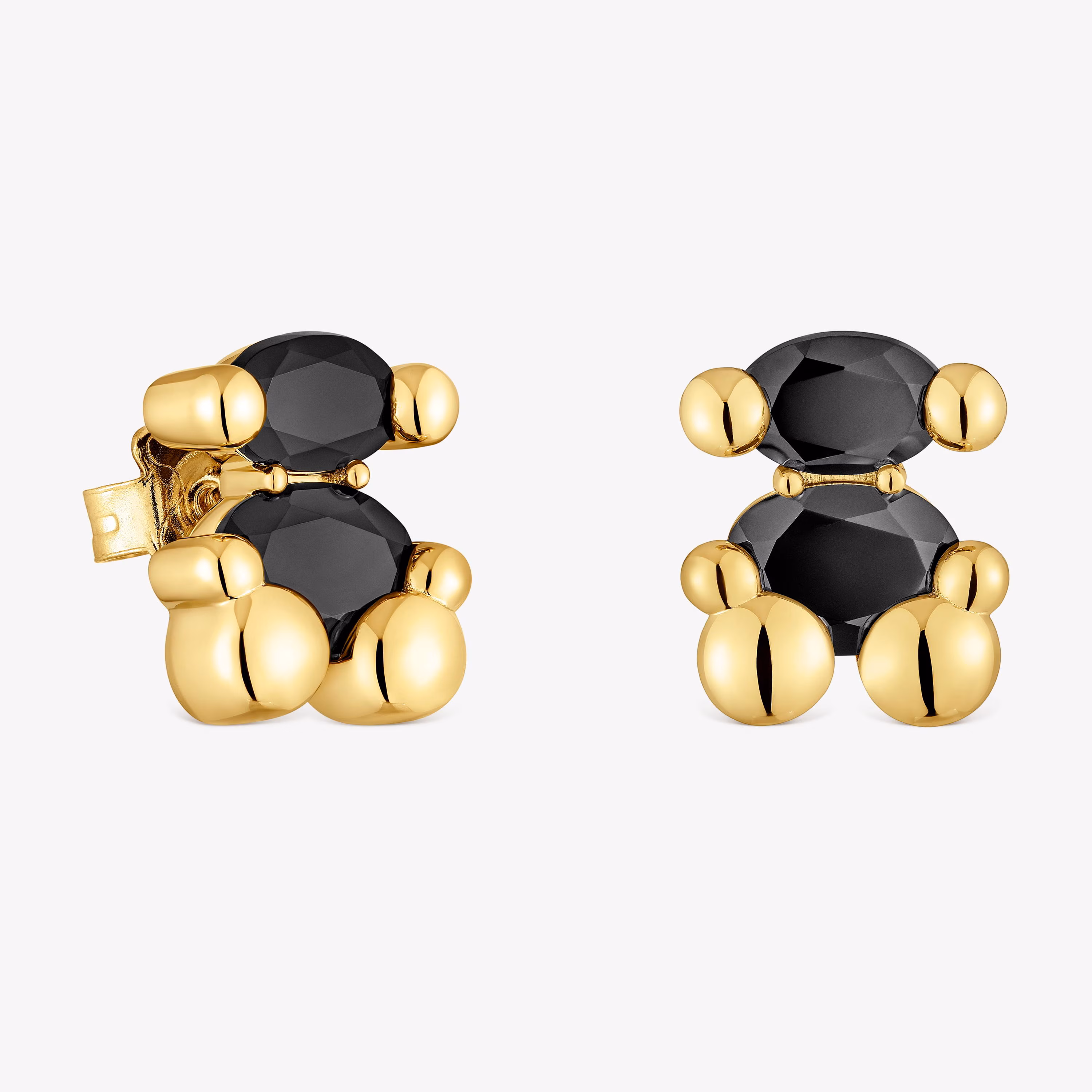 Pendientes motivo oso con baño de oro 18 kt sobre plata y ónix 14 mm Color Bear