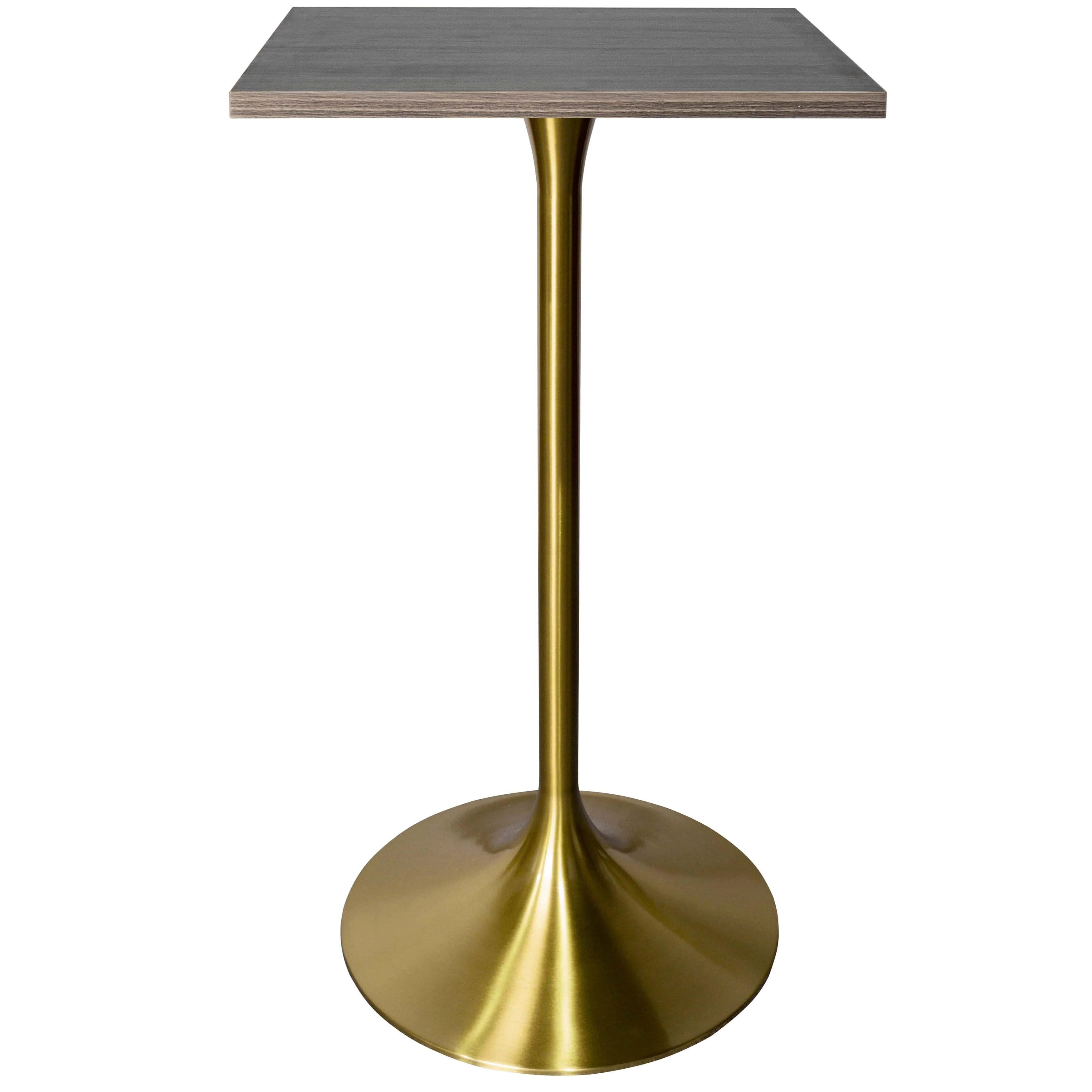 Verve 43 in. Tall Bar Height Dining Table Square MDF Wood Tabletop in Gold Stainless Steel Pedestal Base Accent Bar Table