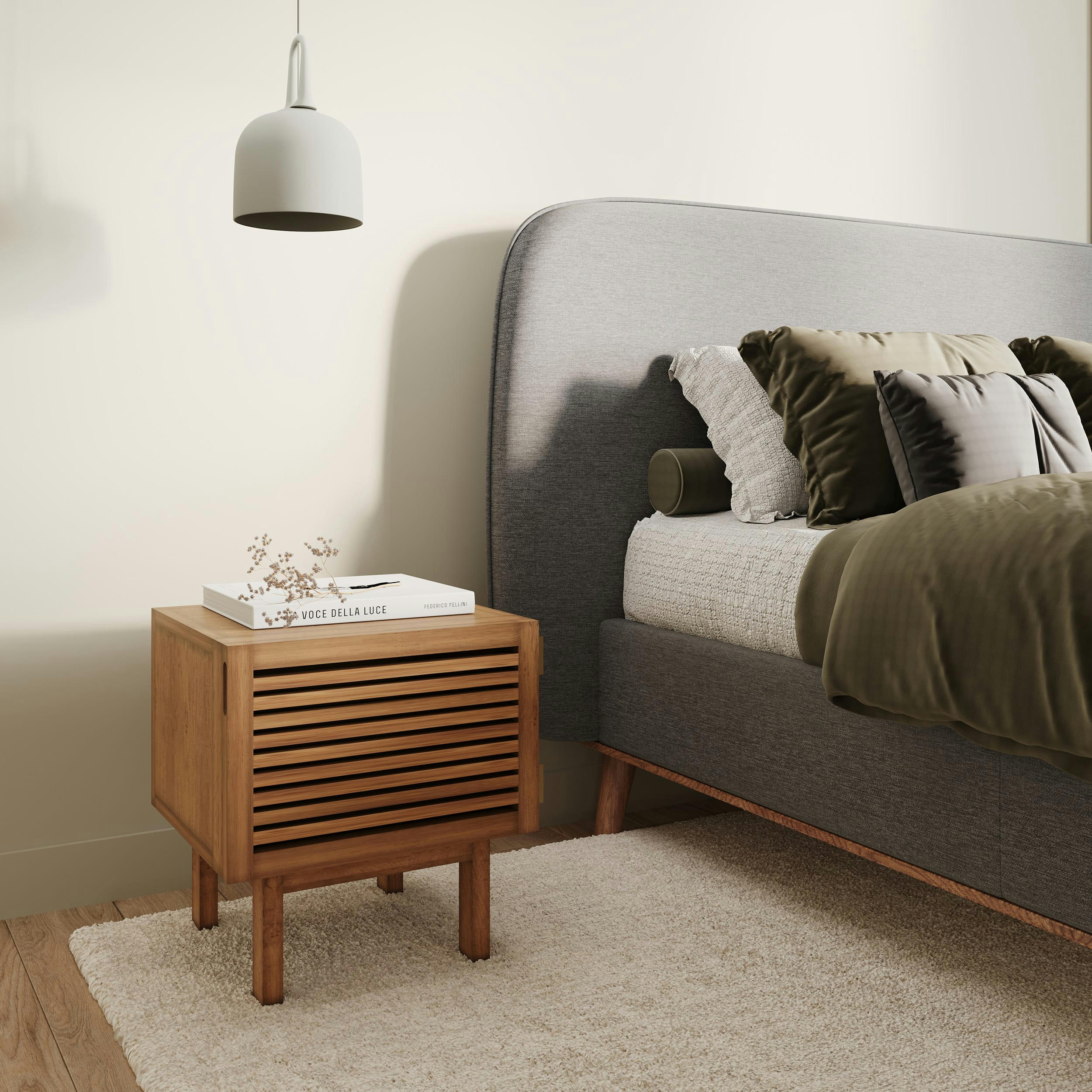 BORMES - Table de chevet en bois de teck, 1 porte