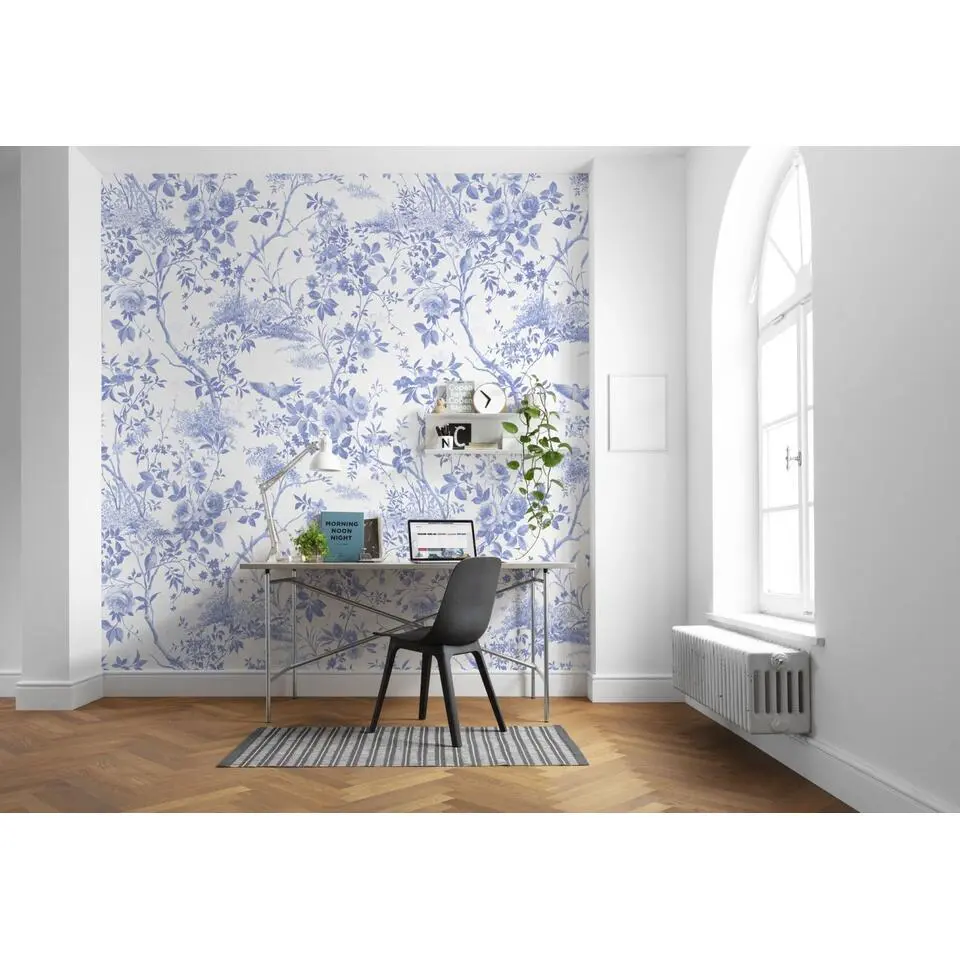 Sanders & Sanders fotobehang bloemen en vogels blauw - 300 x 280 cm