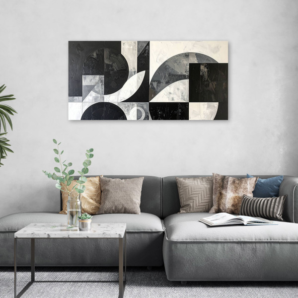 Obraz do salonu biura, Abstrakcja geometryczna czarno biały 80x40