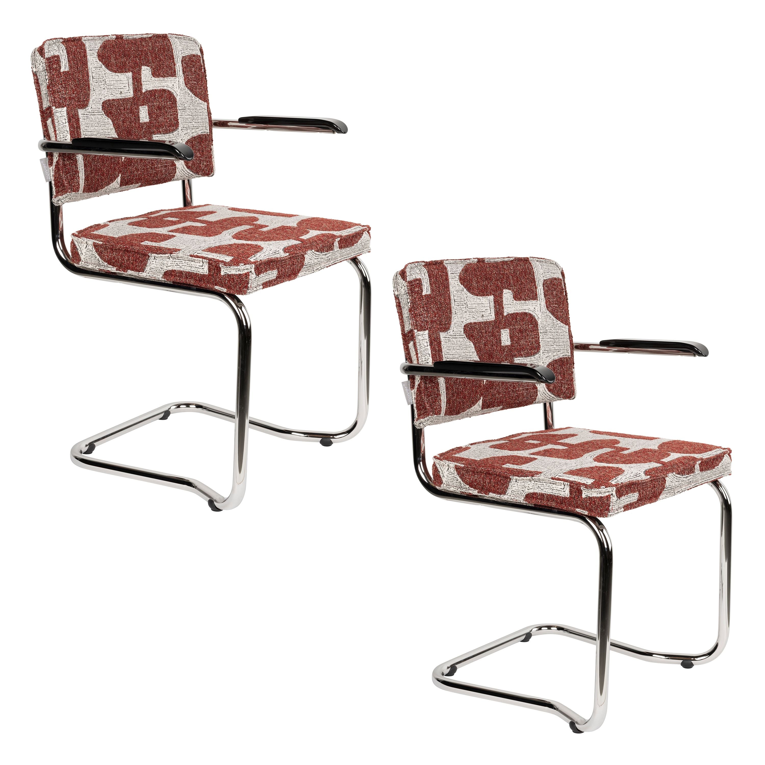 Zuiver Ridge Kink Deco Symbols Eetkamerstoelen Armleuning Rood - Set van 2