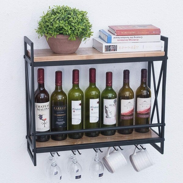ELIMAX'S Industrial Wine Racks Wall Mounted with 6 Stem Glass Holder