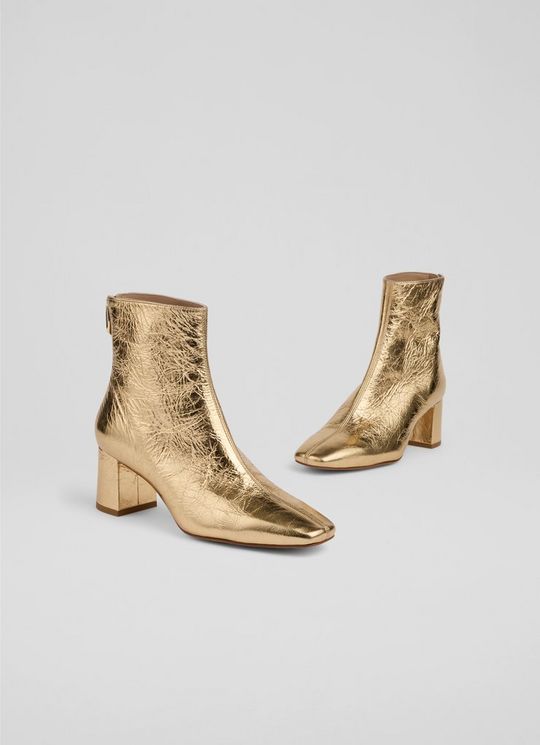 Nadira Gold Leather Ankle Boots