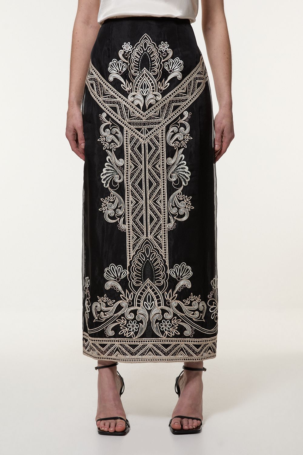 KarenMillen Tall Embroidered Organdie Woven Midi Skirt