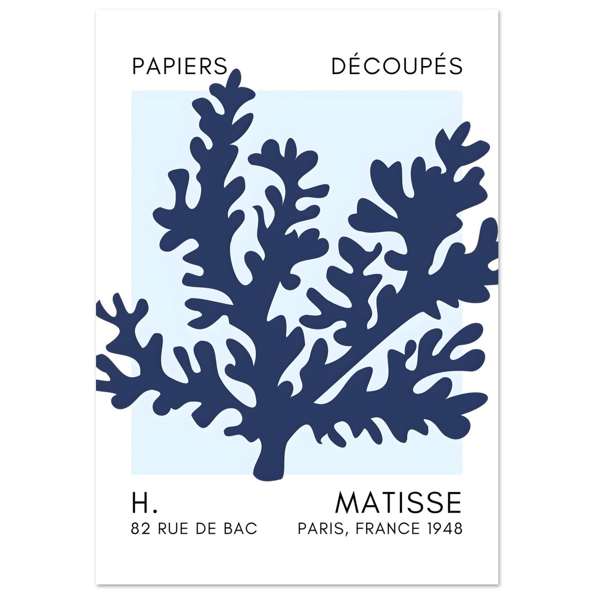 Artfulprints Poster Matisse – Aqua bloom navy blue I  - 70x100 cm - Blauw