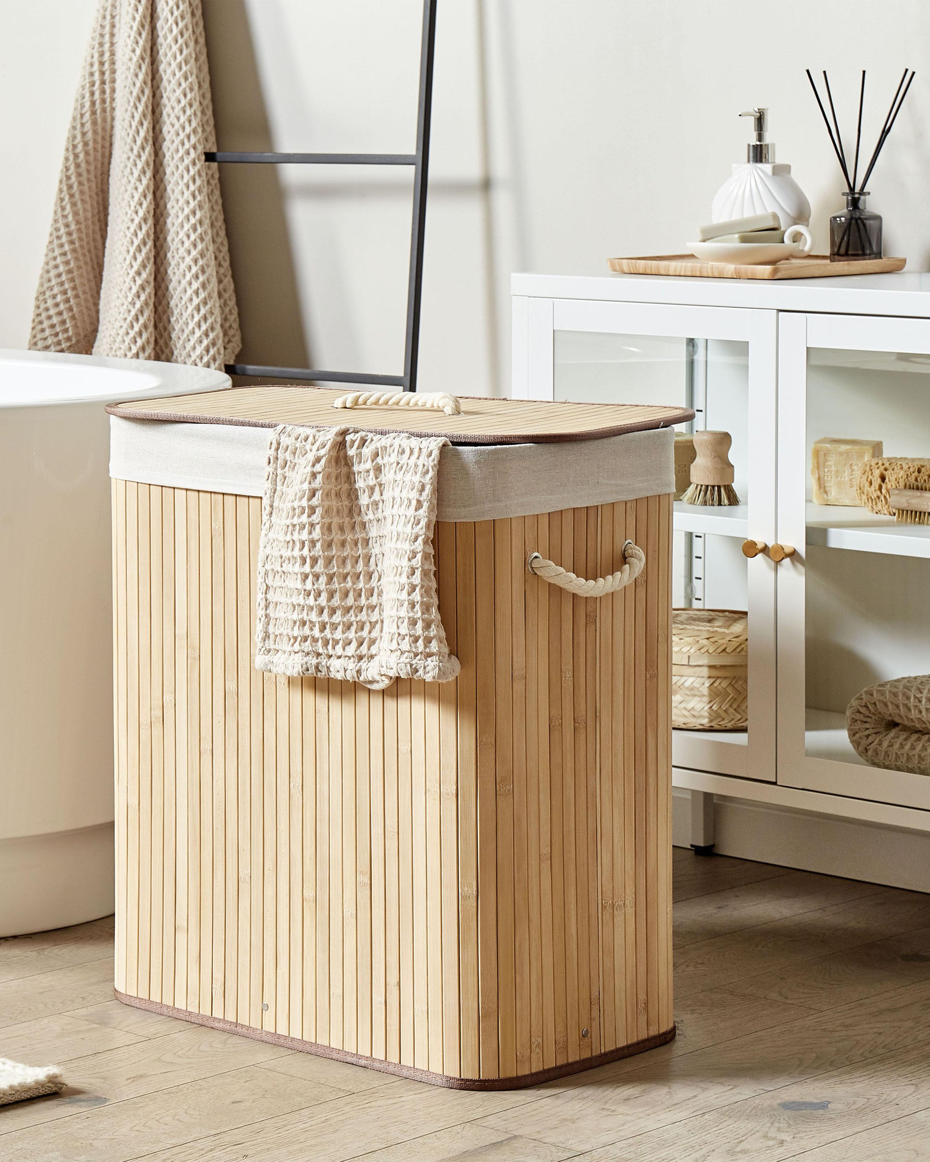 Laundry Basket KANDY Bamboo Light Brown 100 L