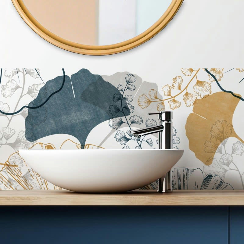 GINGKO OCRE ET BLEU - Bandeau PVC lot de 2 : L 70cmxH 30cm Multicolore Feuillage Végétal